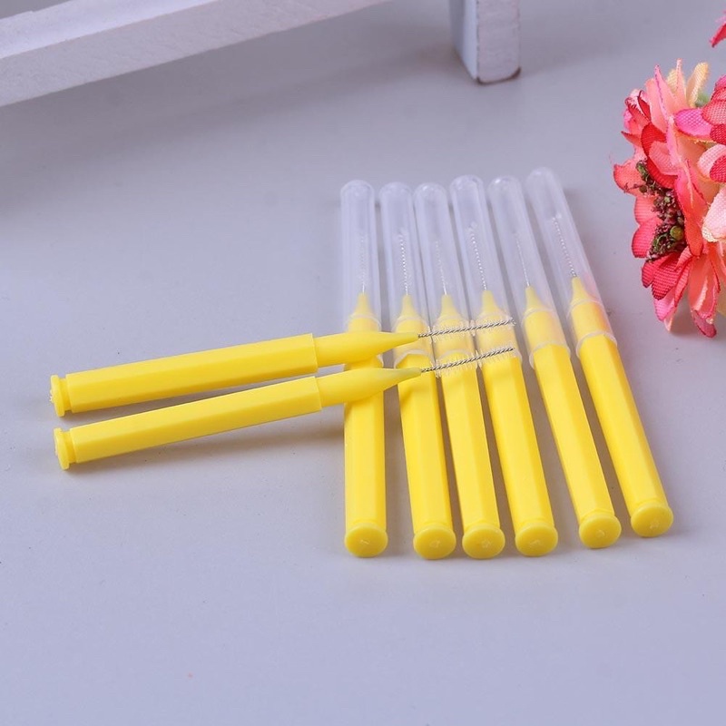 INTERDENTAL BRUSH YELLOW PURPLE PINK GREEN BLUE - Sikat sela behel gigi high quality - dental floss benang sela celah