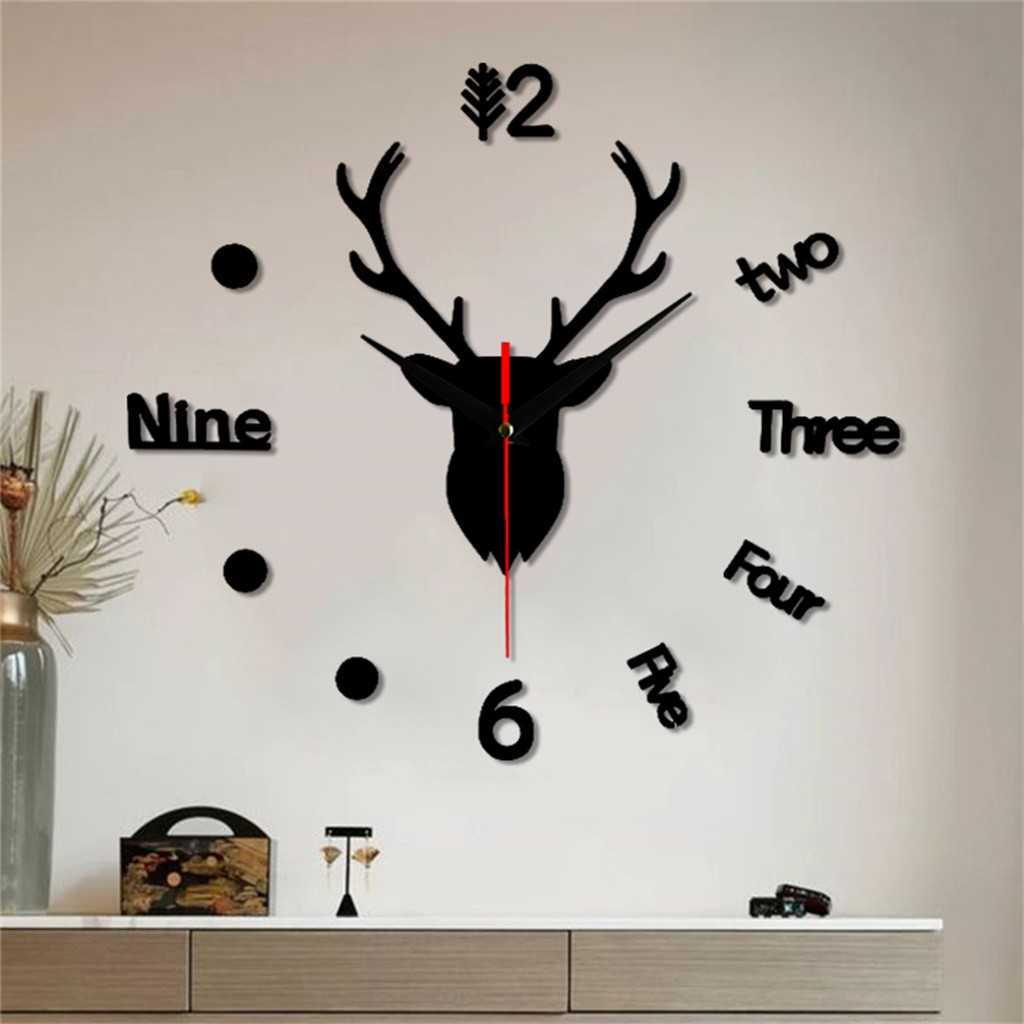 MLNSHP Jam Dinding DIY Quartz Creative Design Model Deer Head - Q8073