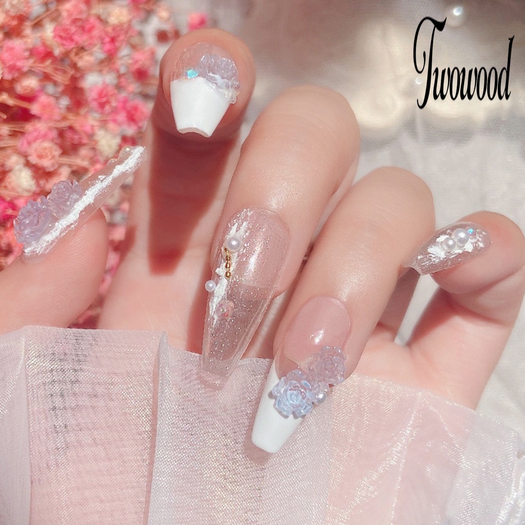 6 Grid / Kotak Aksesoris Kuku Bentuk Bunga Kamelia Warna Putih Mutiara Untuk Nail Art Wanita