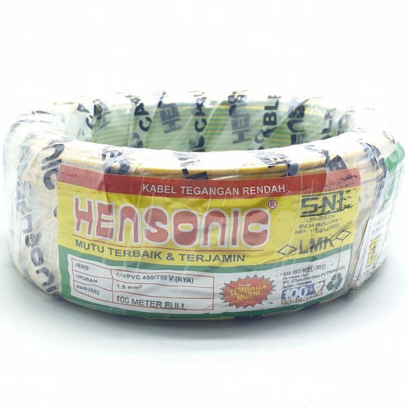 Hensonic NYA 1,5MM 100M FULL SNI FULL LMK Kabel Listrik Nya 1x1,5mm² 100M Tunggal Engkel Non Serabut