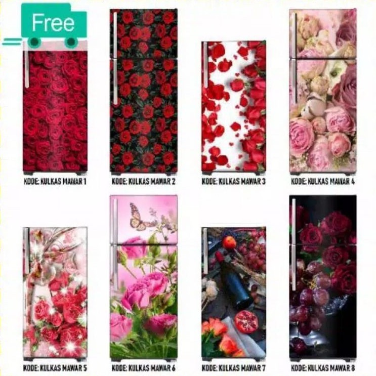 Stiker kulkas 1pintu motif BUNGA MAWAR