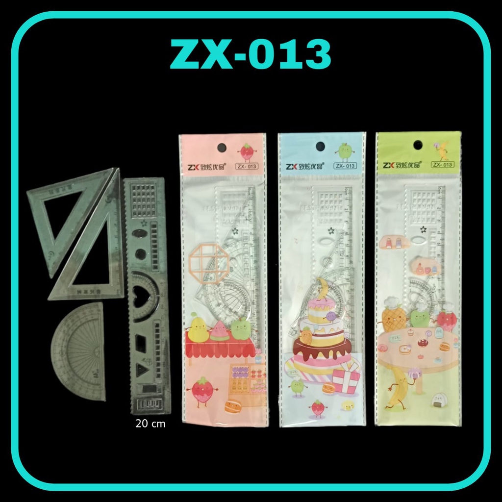 

Penggaris Mistar 20 CM Set Isi 4 In 1 BZJ-1010 / ZX013/ 017/020/012 Kemasan