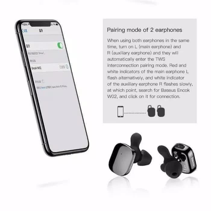 BASEUS ENCOK W02 Wireless Earphone TWS Bluetooth 4.2 Handsfree Airdots