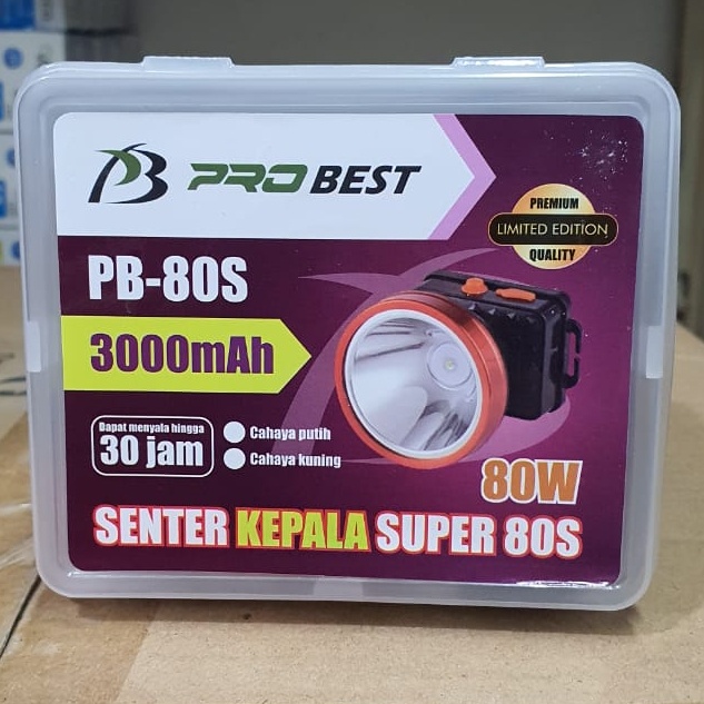 Senter Kepala Probest LED 80 Watt PB-80S Cahaya Putih / Kuning