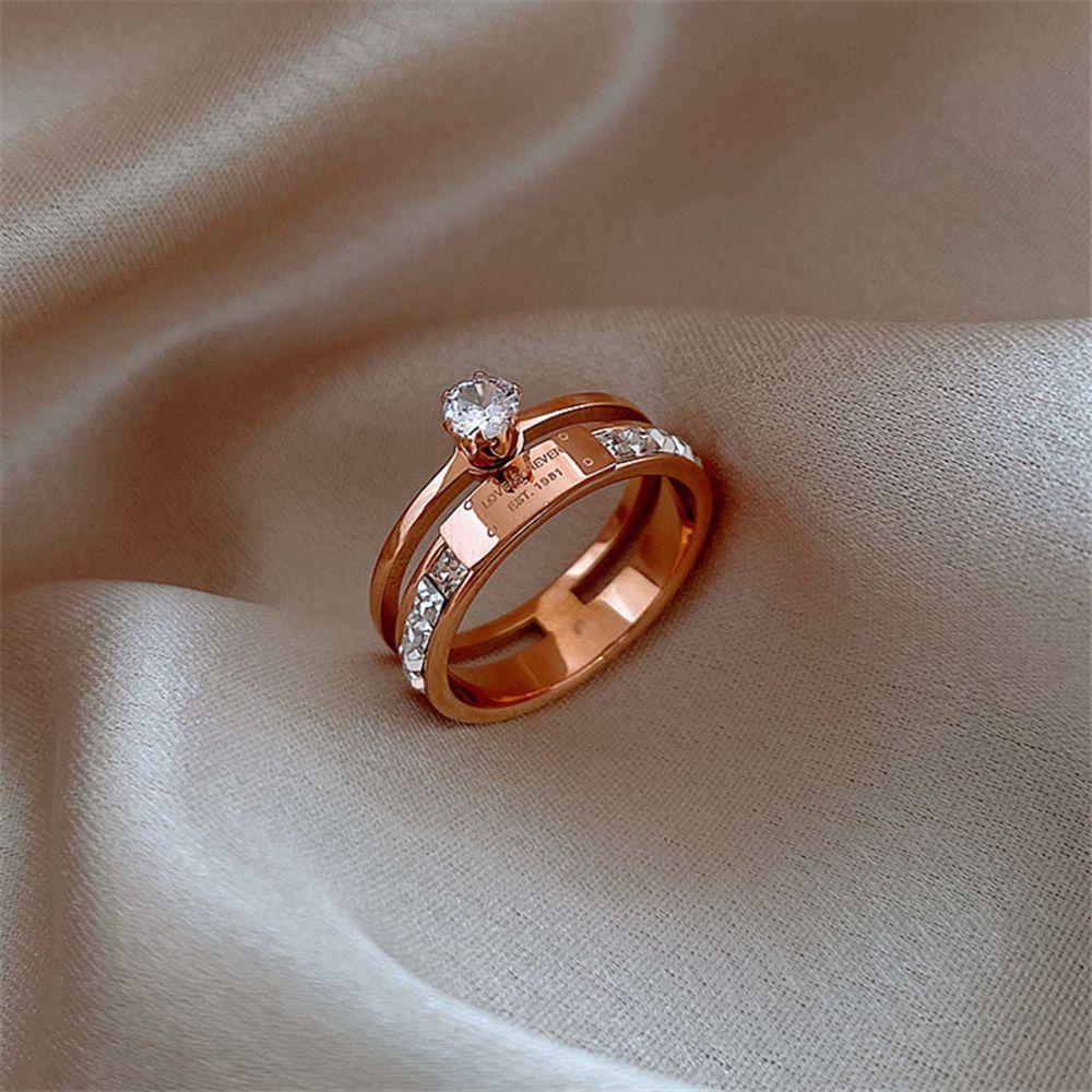 Mxbeauty Cincin Baja Titanium Kepribadian Trendi Wanita Perhiasan Geometri Berongga Berlian Zirkon Perempuan Jari Cincin