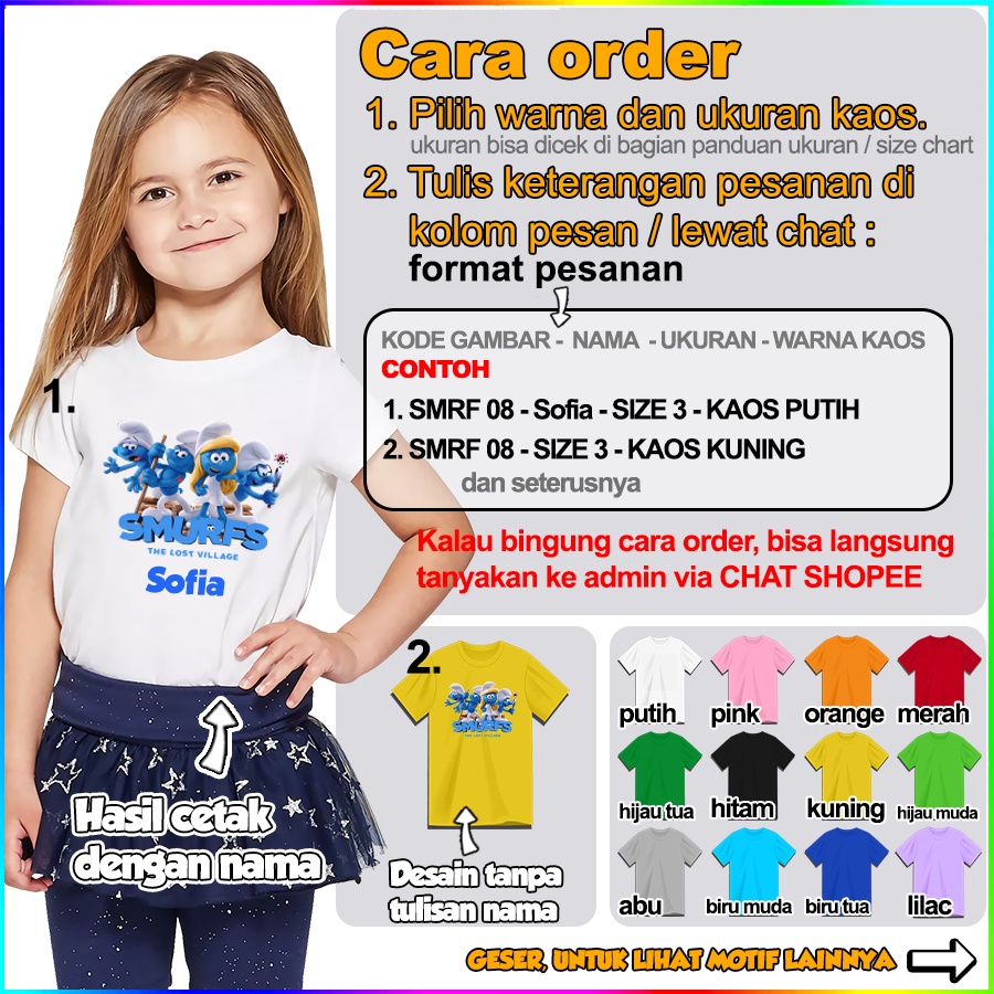 Baju Kaos ANAK DAN DEWASA SMURF COUPLE (FREE NAMA)