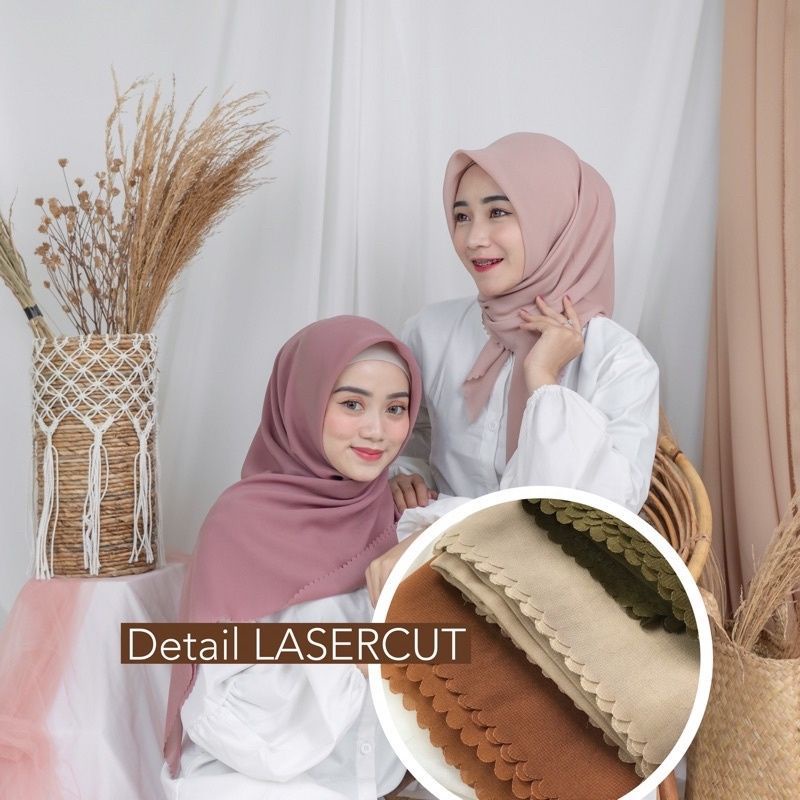 Bella Square Lasercut | Hijab segiempat polos | Kerudung bela square murah polos