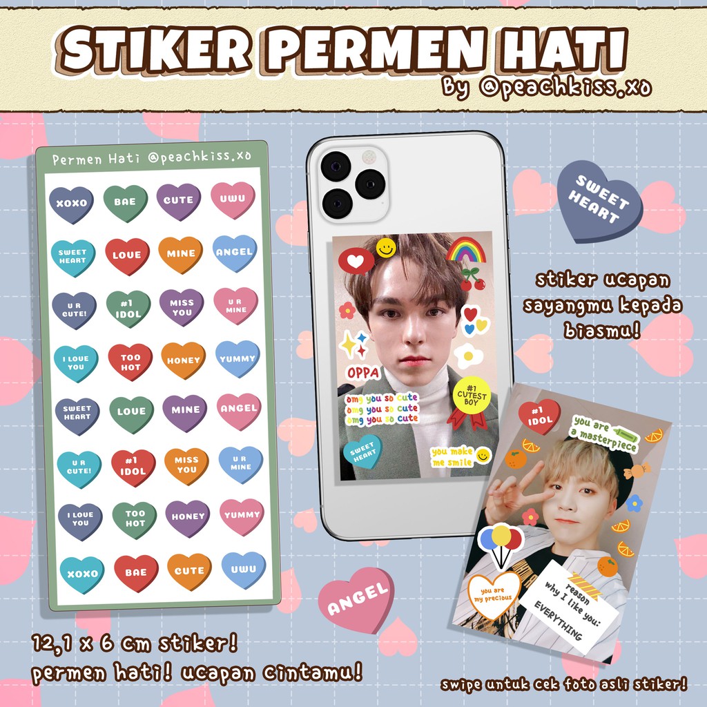 Stiker Dekorasi Photocard / Jurnal / Polcos Permen Hati (Waterproof) by @peachkiss.xo