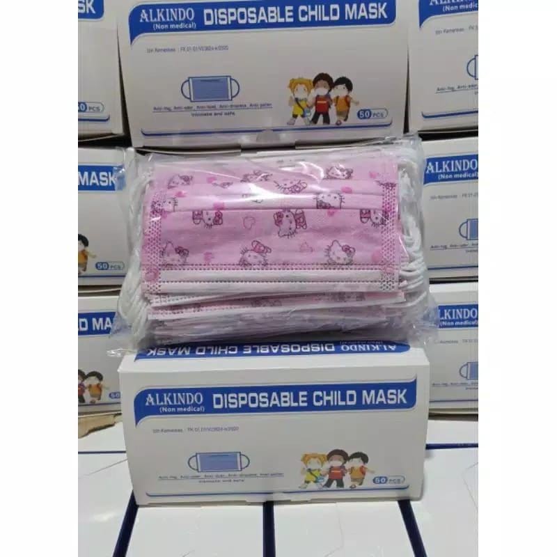 TERMURAH MASKER EARLOOP ALKINDO ANAK 3PLY / MASKER ALKINDO DEWASA 3PLY ISI 50PCS/MASKER MOUSON 3 PLY