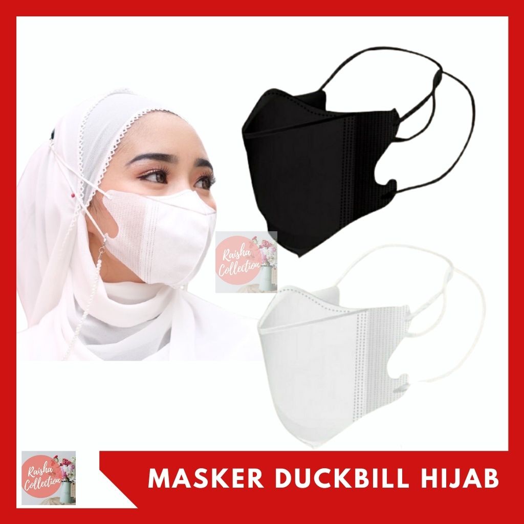 Rc [ 1PCS] Masker Duckbil Hijab 3Ply Masker Headloop Warna Hitam Putih