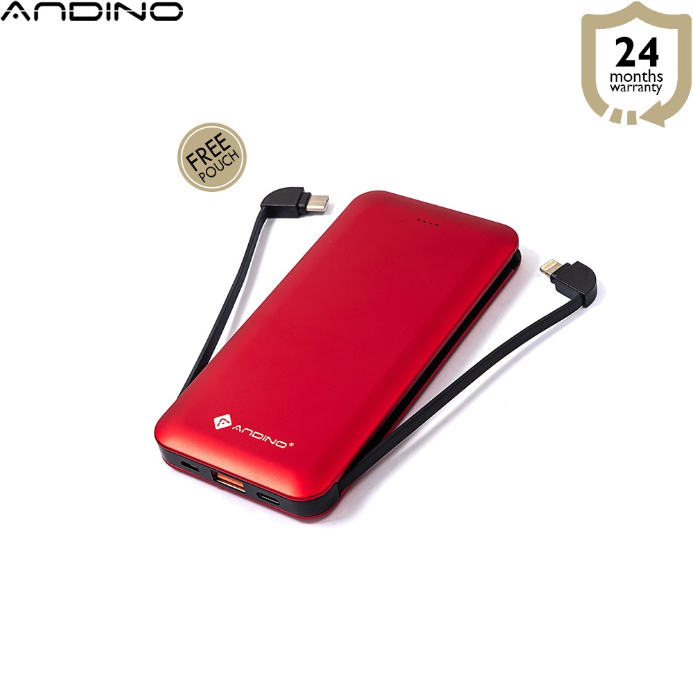 Andino PowerTWIN 10.0 - MFI Powerbank Fast Charging 10000mAh QC PD - Merah