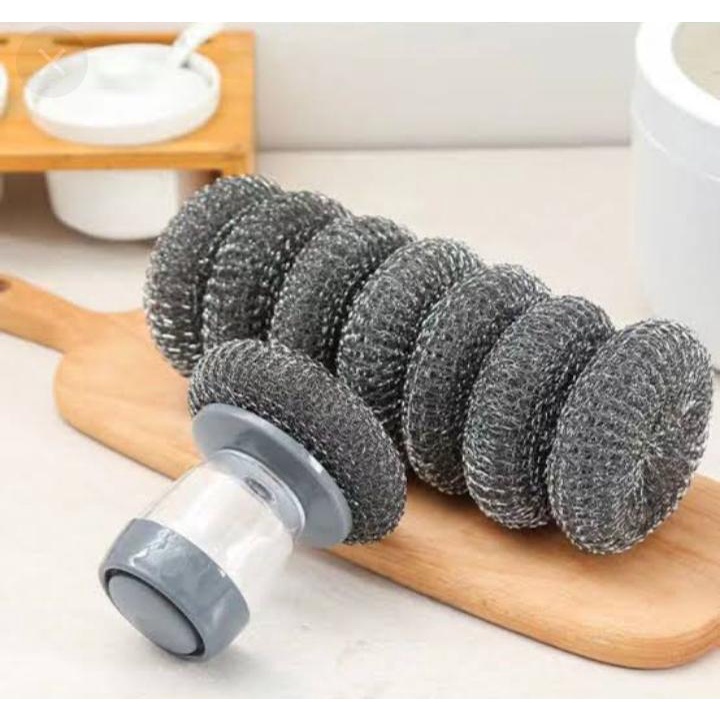 Sikat Kawat Sabun Dispenser Dapur Cuci Piring Panci Kerak Karat 2 in 1