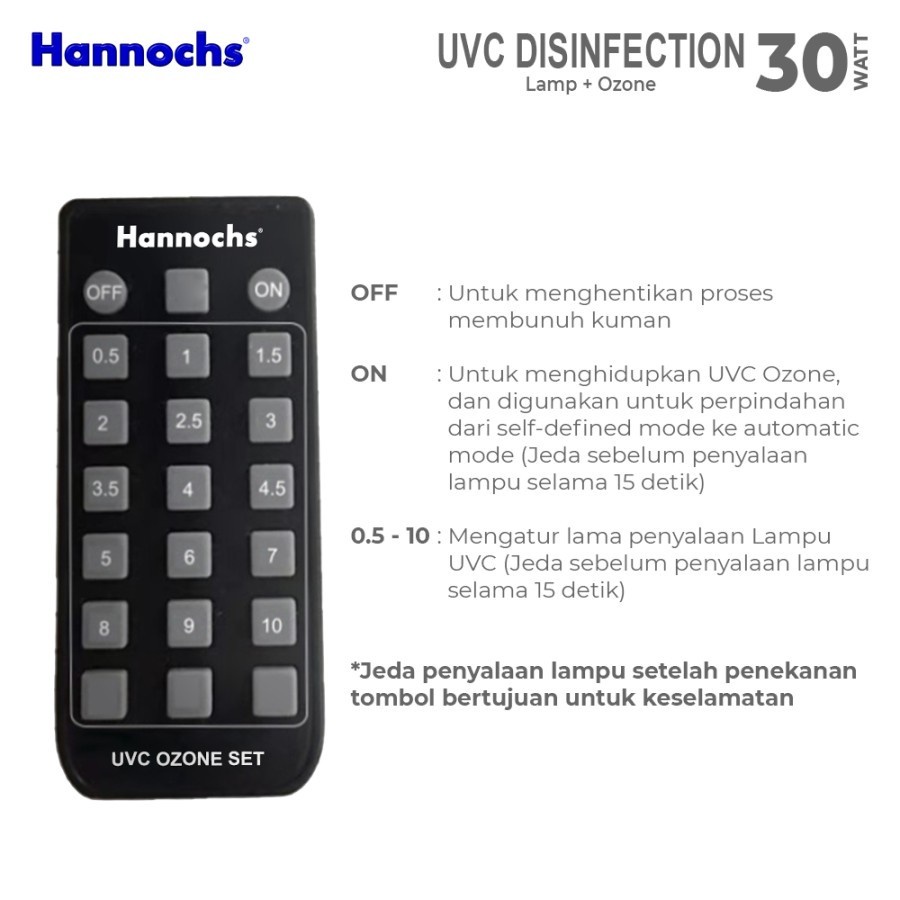 Hannochs UVC Ozone 30 Watt Lampu Disinfektan UVC + OZONE + REMOTE