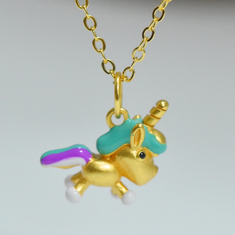 [Ready Stock]Fashion Unique Gold-Plated Colorful Unicorn Pendant Necklace