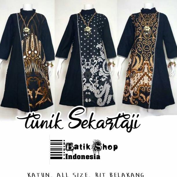 "HR.02Jl22ᴶ" Tunik Sekartaji Batik Sogan Santika Kombinasi Embos Baju Seragaman Kerja Kantoran Konda