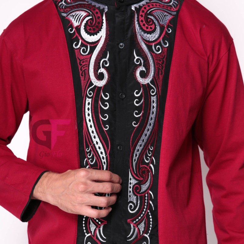 GIOFLO Pakaian Muslim Modern Baju Koko Lengan Panjang Elegan Merah / KKL 15