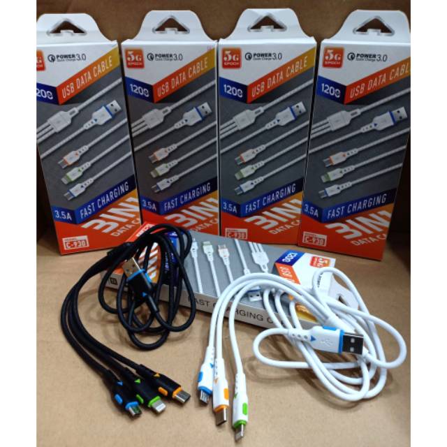 3 in 1 Fast Charging USB Data Cable micro, iphone dan tipe c