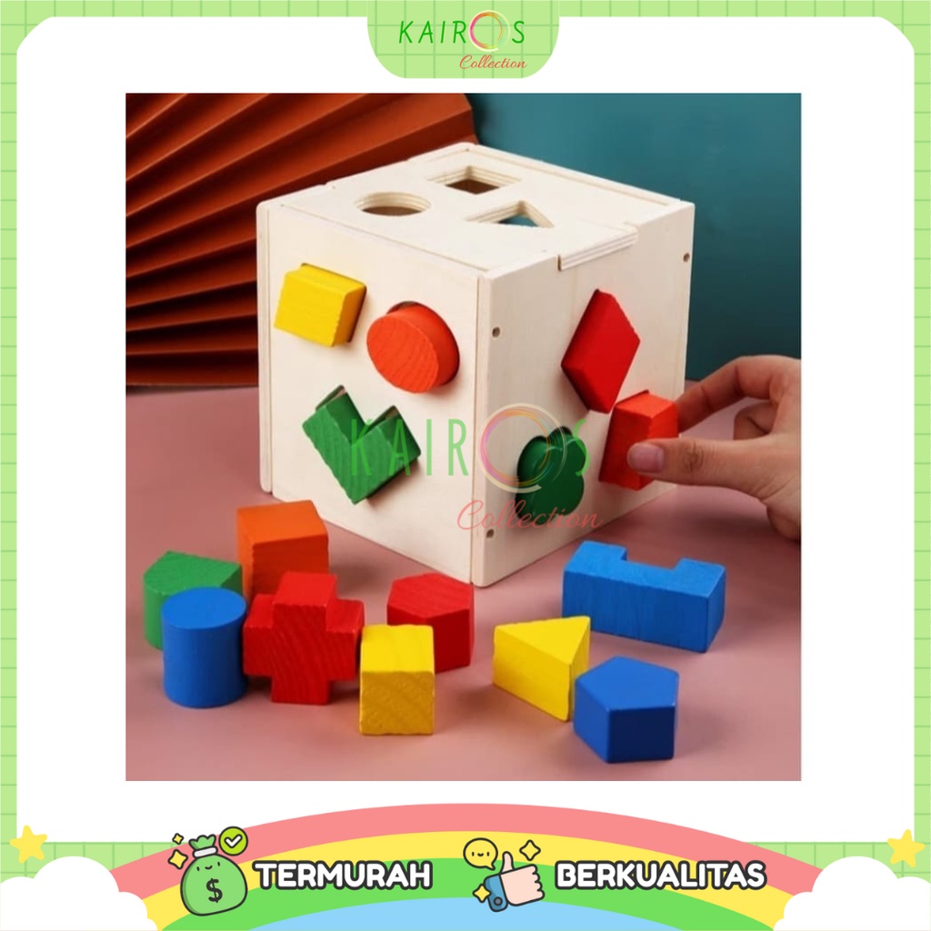 Wooden Shape Intelligence Box Mainan Puzzle Kayu Geometri Anak