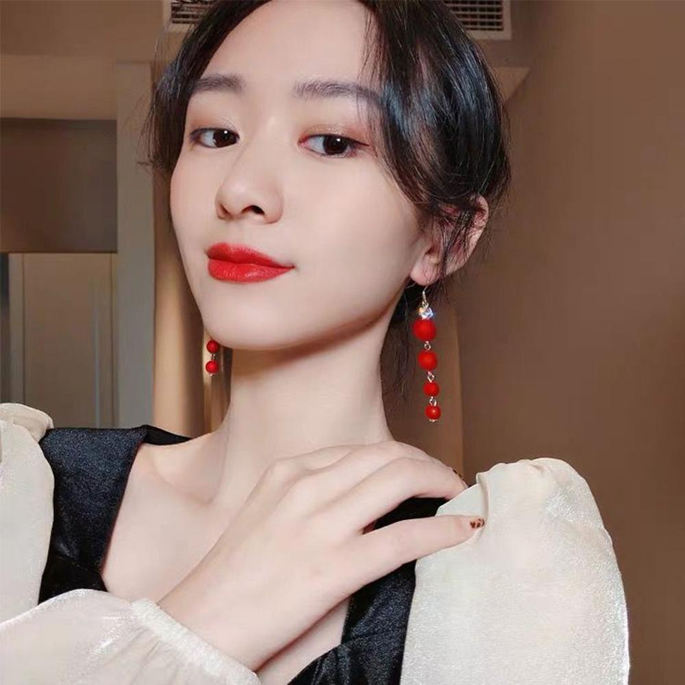 Needway   Anting Mutiara Hadiah Bulat Rumbai Panjang Perhiasan Tren Pernikahan Perhiasan Fashion