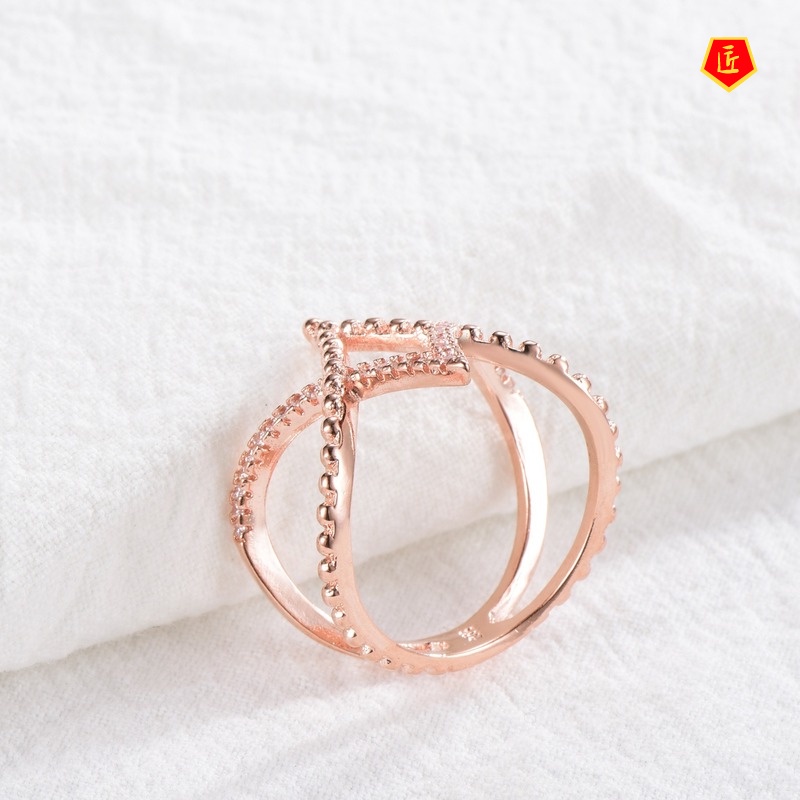 [Ready Stock]Personalized 18K Rose Gold Diamond Lines Ring