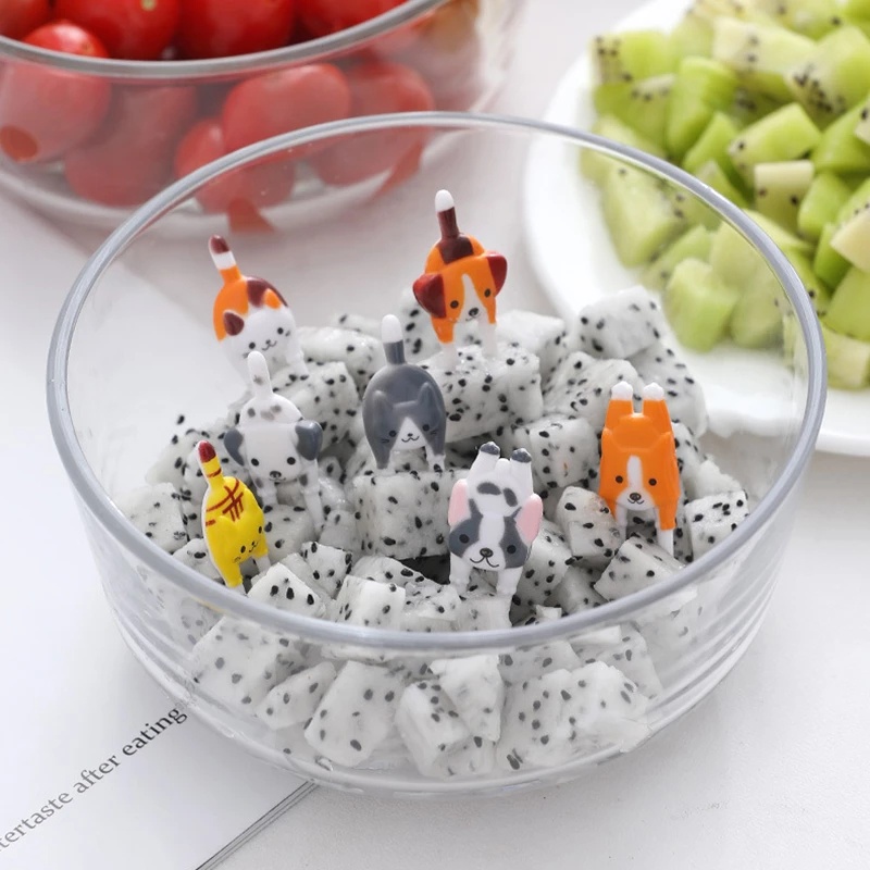 7pcs / Set Garpu Buah / Kue / Dessert Mini Bentuk Kartun Hewan Anak Anjing Untuk Peralatan Makan Anak