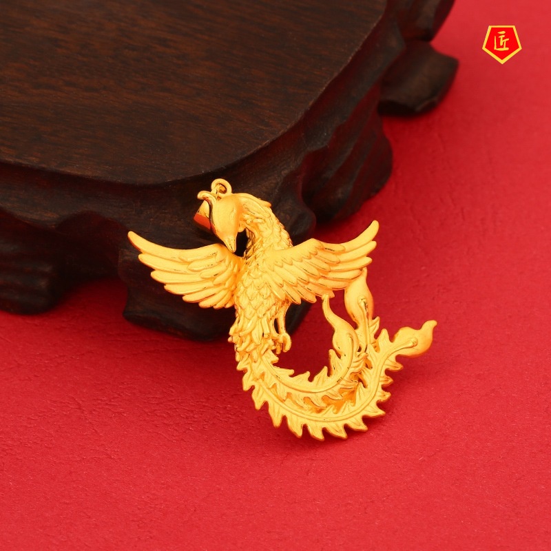 [Ready Stock]3D Golden Flying Phoenix Necklace Noble Temperament