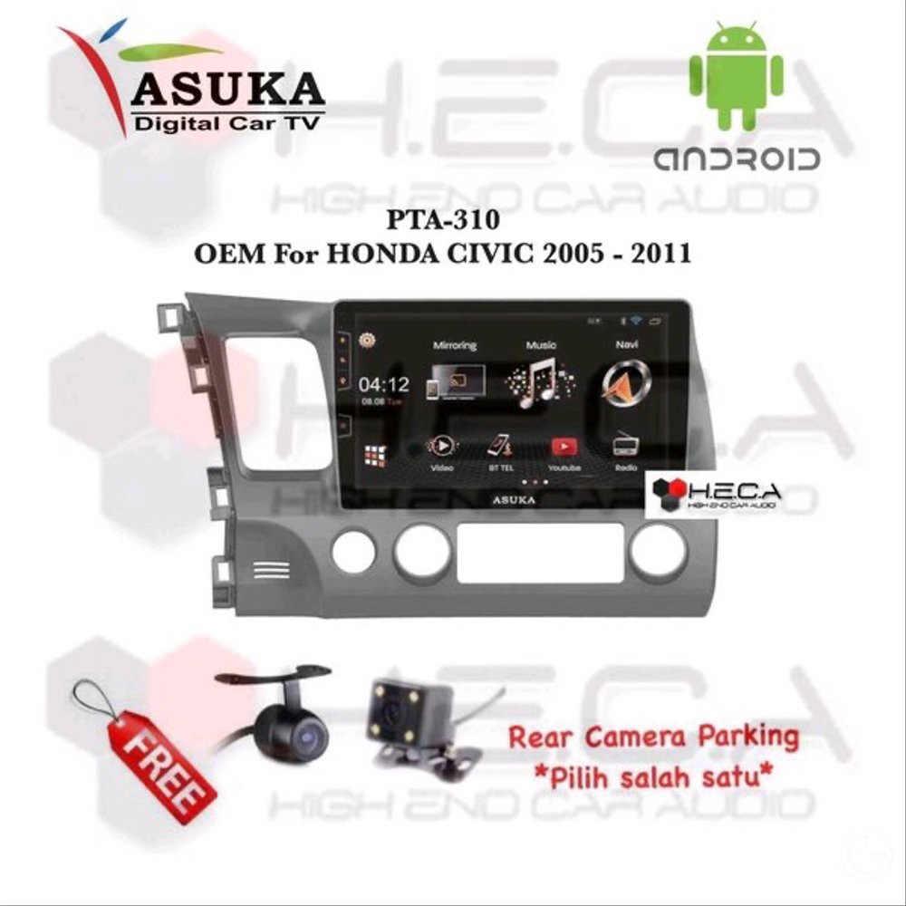 Asuka PTA-310 For HONDA CIVIC 2005-2011 Head Unit OEM Double Din Tape Mobil PTA-310TV Android & CAM