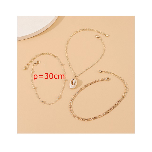 LRC Gelang Kaki Fashion Golden Shell Bead Chain Alloy Y64455