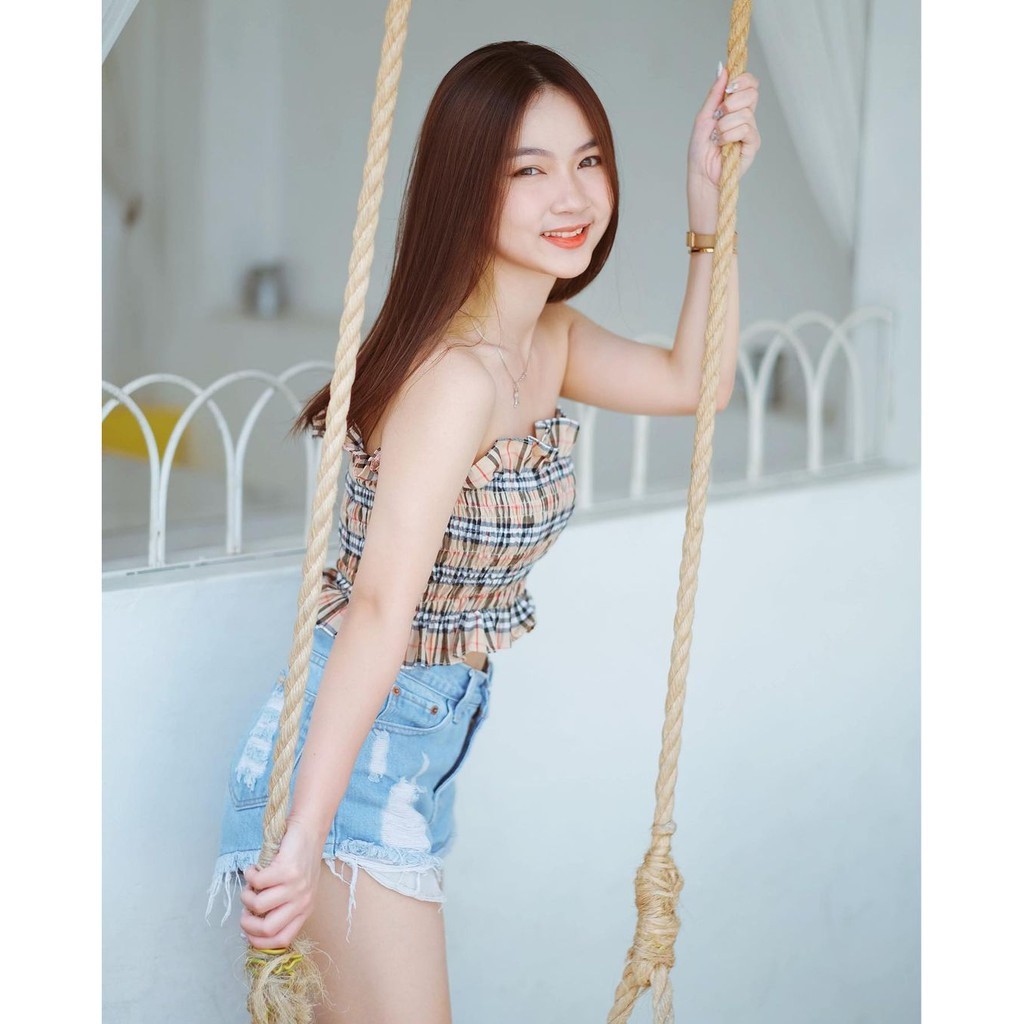 Fashion Wanita Atasan Tank Top Crop Mika Top Karet tanktop Tengtop Kekinian Kotak Kotak Korea Murah