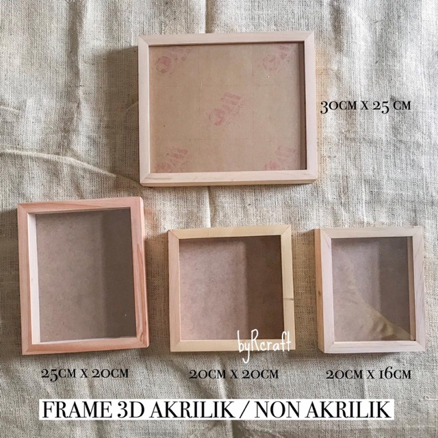 Frame 3D Kotak  Kayu  30x30 cm Pakai Akrilik