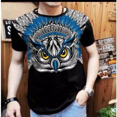 Kaos Pria Owl Batik biru