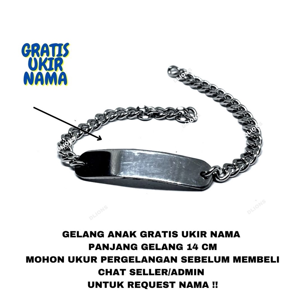 GELANG NAMA ANAK,GELANG ANAK BAJA PUTIH,GELANG MONEL ANTI KARAT PANJANG 14 CM