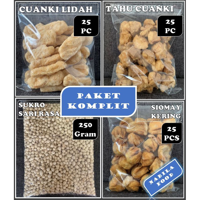 

Paket KOMPLIT Toping Baso Aci (Cuanki Lidah, Tahu Cuanki, Siomay, Pilus Cikur Merek Sari Rasa)