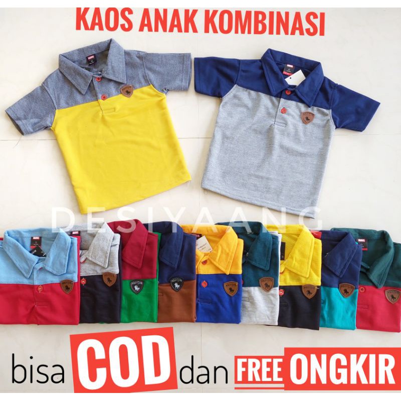 Kaos Anak Laki laki Berkerah Polo kancing Kombinasi 1-12 Tahun