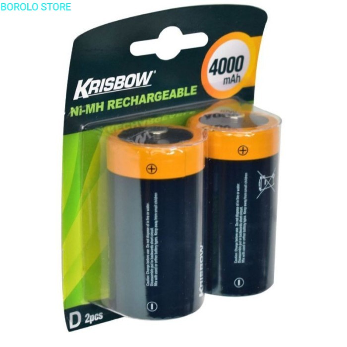 Krisbow Set Baterai Rechargeable Size D 4000 Mah 2 Pcs