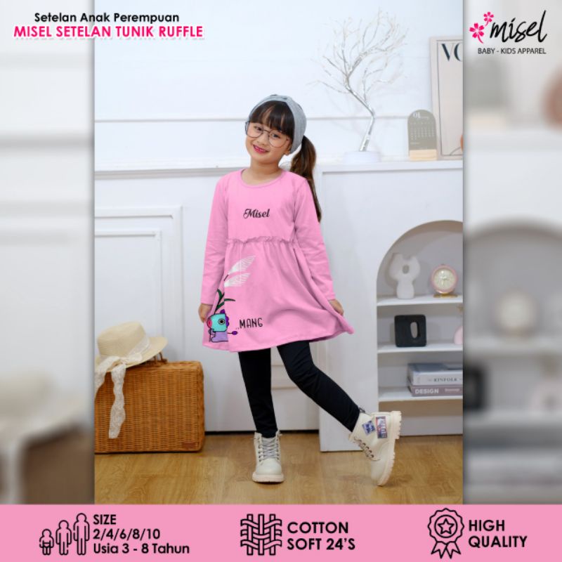 MISEL setelan Tunik Ruffle LEGGING Setelan Anak Perempuan 2-8 Tahun Setelan Baju dan Legging