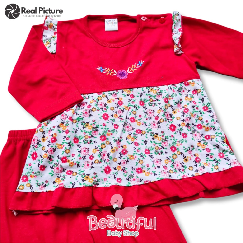 Baby.ou - Setelan Baju Bayi Perempuan Tangan Panjang Celana Panjang Motif Bunga Rantai / Setelan Piyama Bayi Perempuan 3-12 Bulan / Baju Bayi Perempuan Fauzan