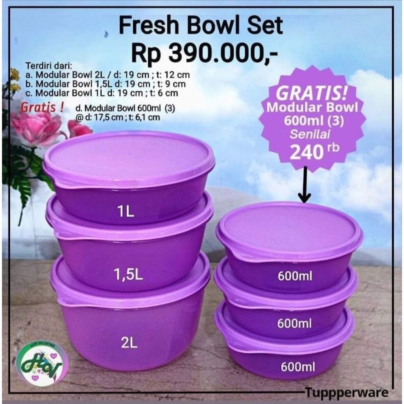 Tupperware fresh bowl set with Gif 6pcs toples