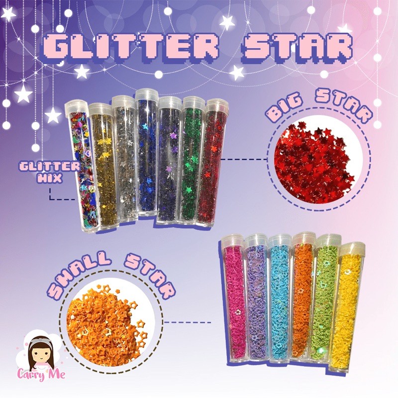 Bahan Hiasan Slime Glitter Bintang Besar Kecil Pastel Murah Hiasan Slime Toys Best Seller Promo Shopee Indonesia