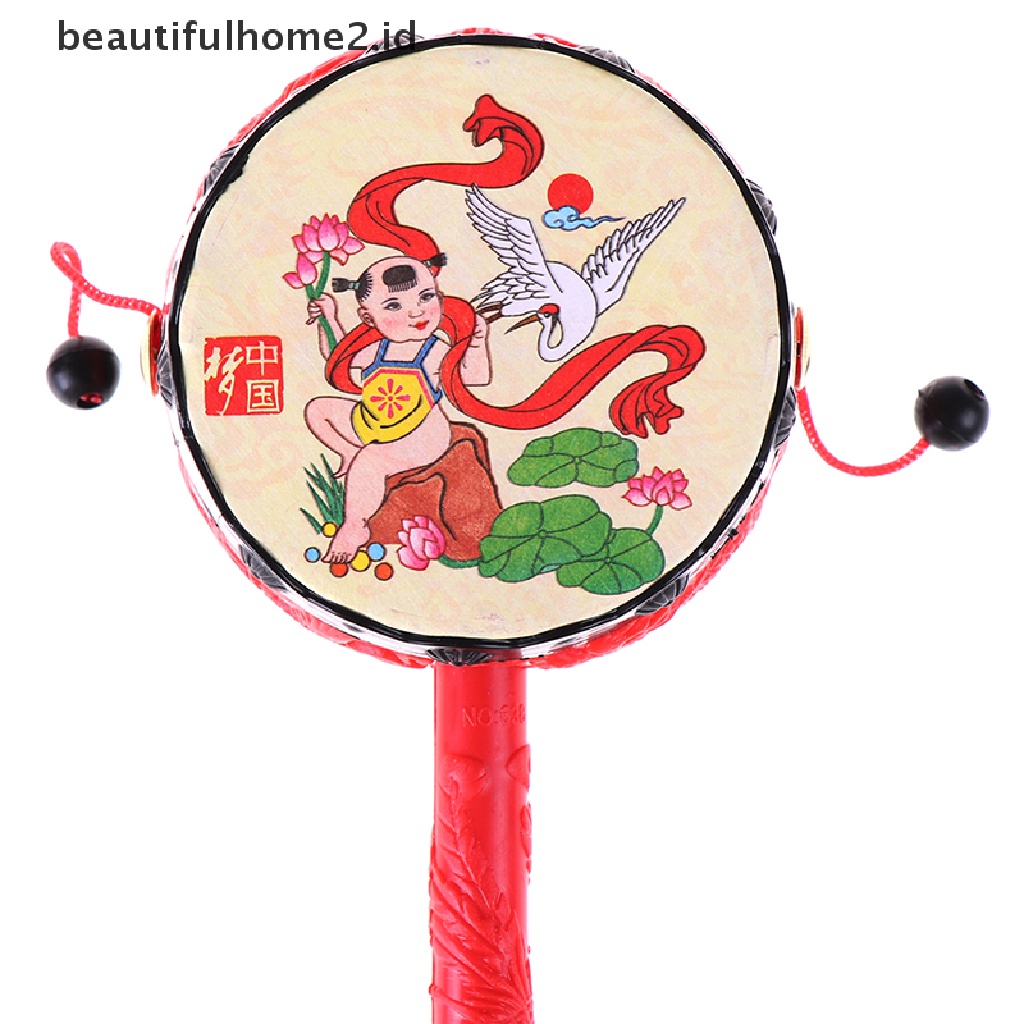 (Beautifulhome2) Buku Literatur Bahasa MandarinId 1pc Mainan Rattle Drum Tradisional Cina Motif Kartun Untuk Bayi