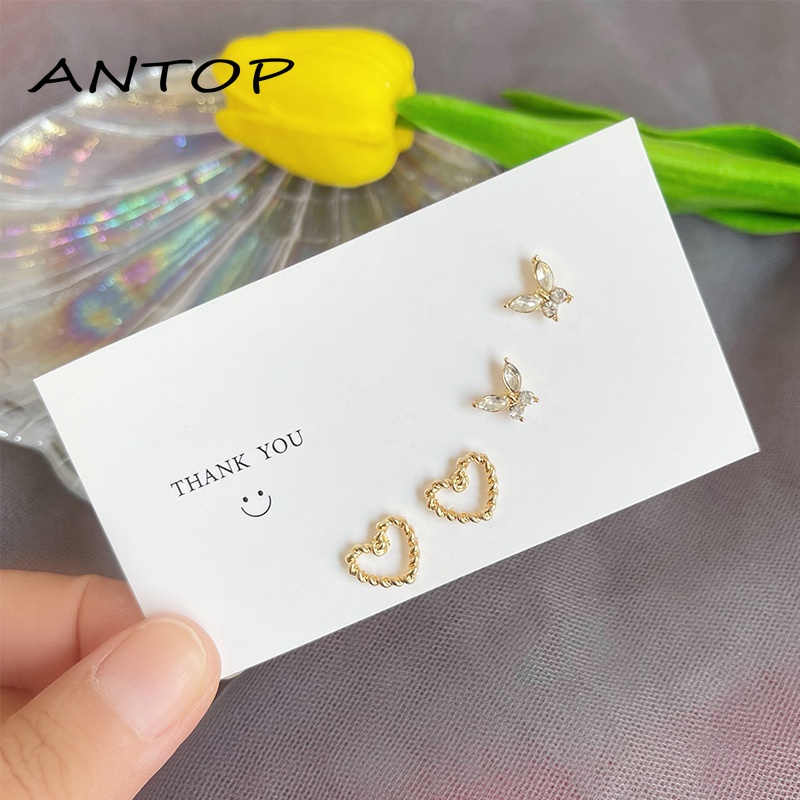 Korea Fashion Anting-Anting Sederhana Temperamen Paduan Telinga Studs Set Kupu-kupu Cinta Hati Perhiasan Untuk Wanita ANTOP