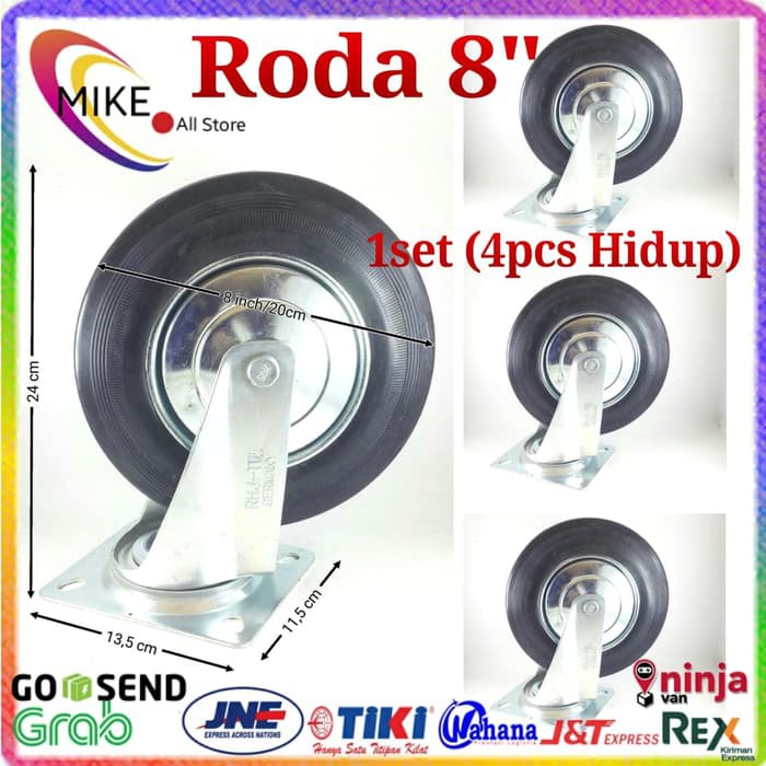 Roda Troli 8" 1set(4pcs hidup) Roda Karet 8inchi etalase 8 inch Troly