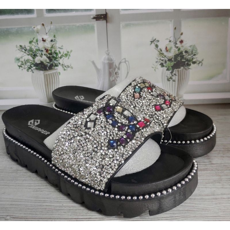 SANDAL KOKOP WEDGES  IMPORT FASHION motif bling-bling size 37-41