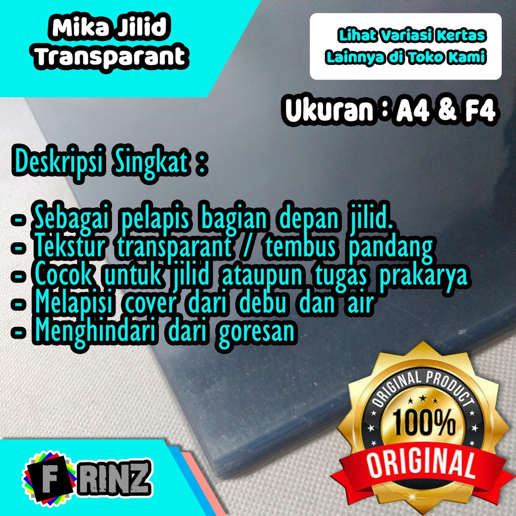 

Plastik Mika Jilid Transparant A4 dan F4 / Mika Film Transparant Bening Tebal 0,12 mm