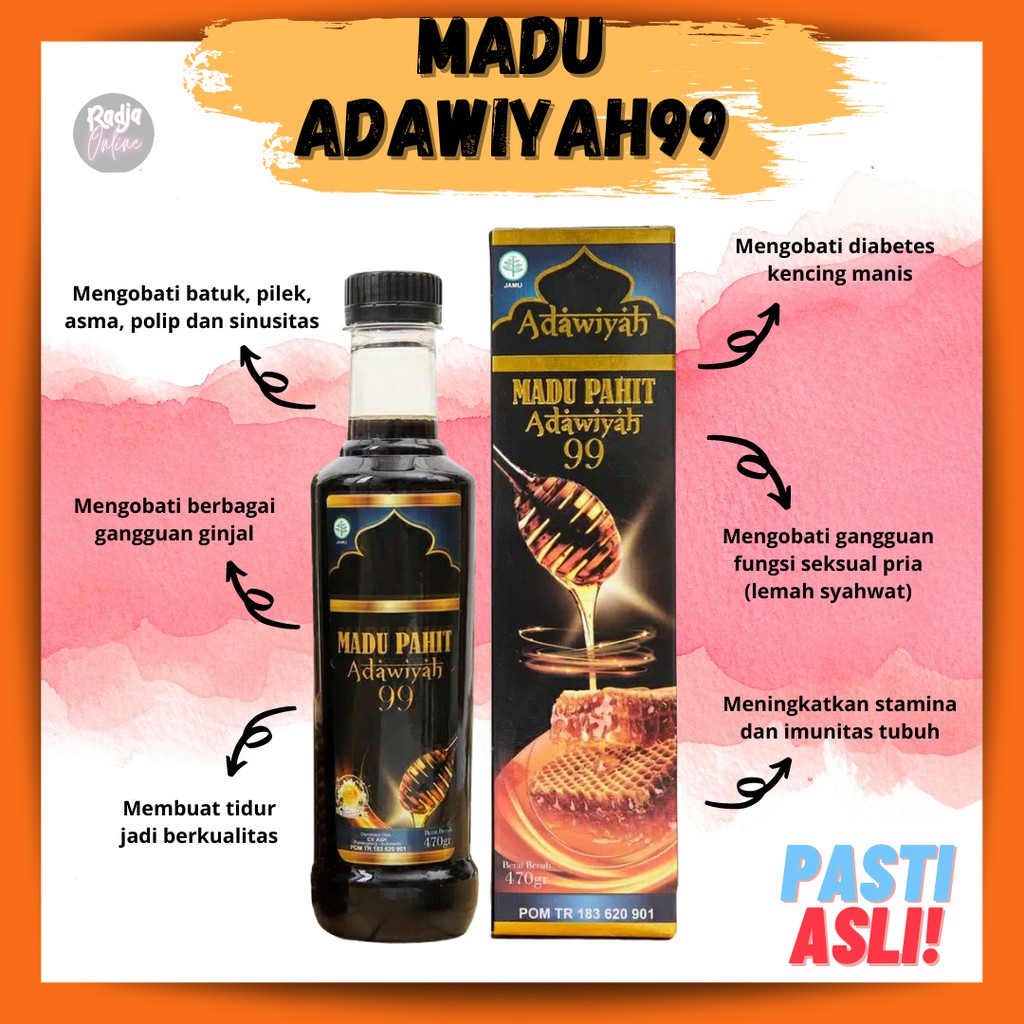 

Madu Murni Pahit Adawiyah 99 Obat Diabetes Ginjal Maag Batuk Pilek Asma Meningkatkan Stamina dan Imu
