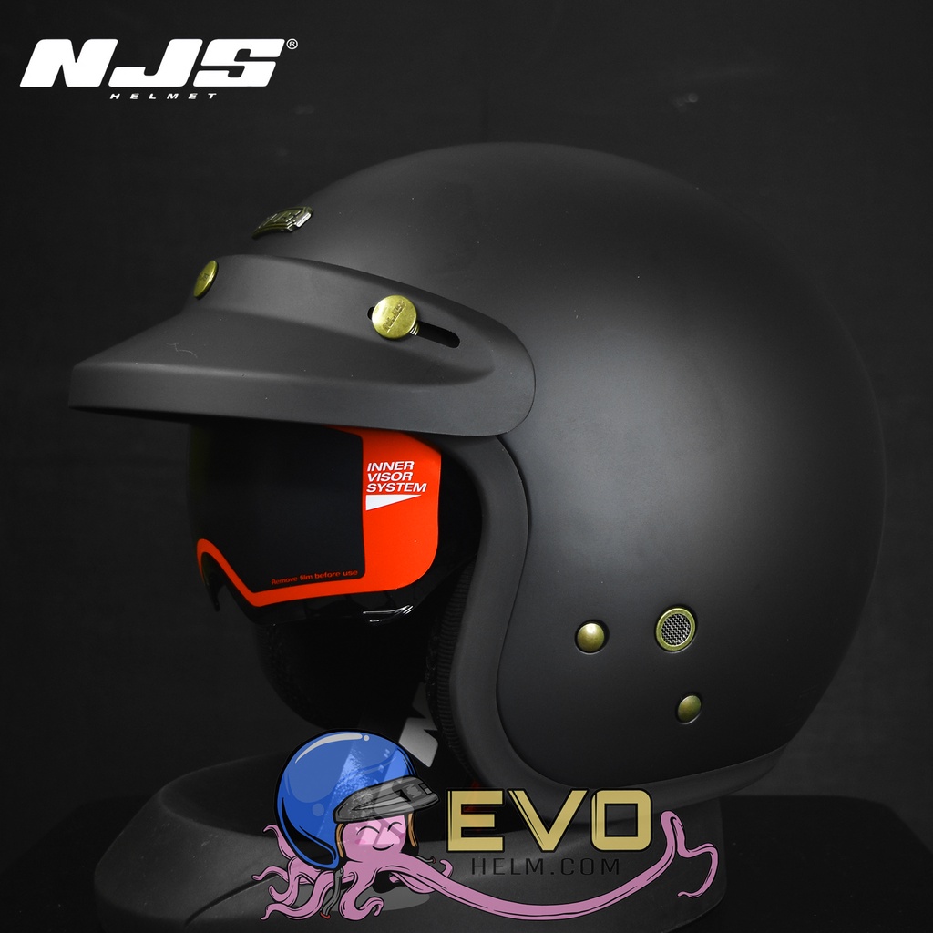 HELM NJS NX 2 RETRO SOLID DOUBLE VISOR INTERCOM FREE PET ORIGINAL 100%-Black Doff