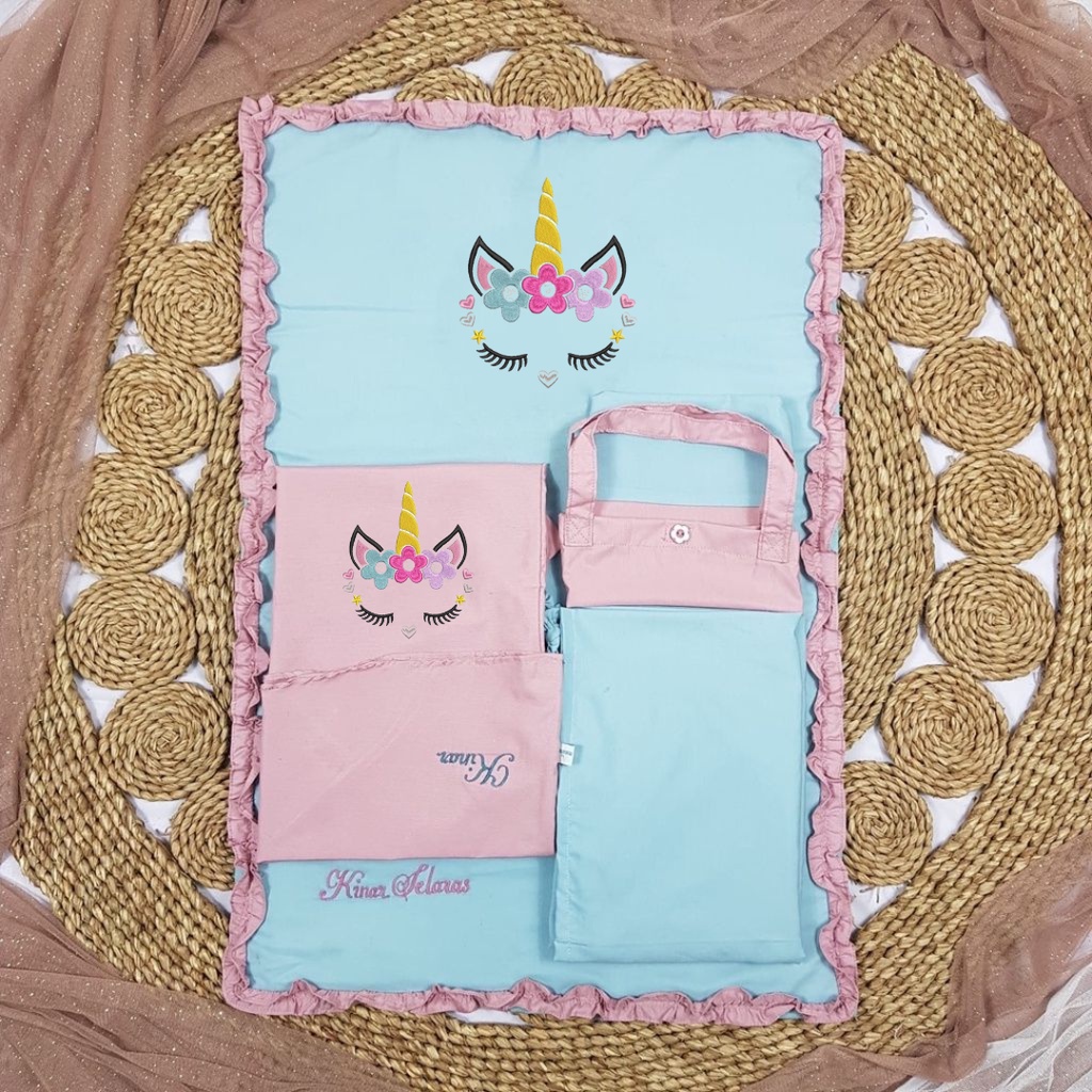 MUKENA SAJADAH ANAK SEKOLAH FREE CUSTOM BORDIR NAMA UNICORN / MUKENA BALITA ANAK DEWASA