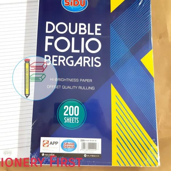 

➪ Kertas Double Folio Bergaris isi 200 Lembar SIDU Sinar Dunia ➼