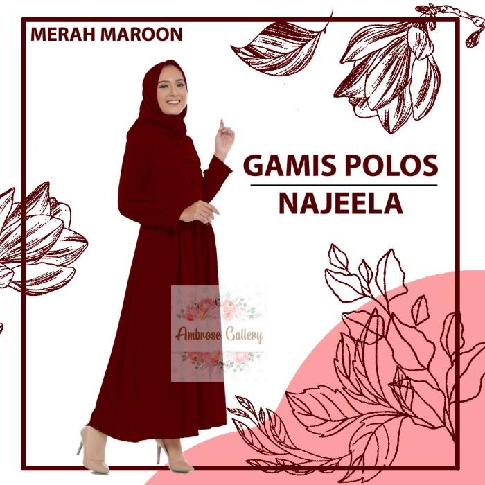 Gamis Polos Najeela Merah Marun Maroon Elegan Abaya Syarii Moscrepe