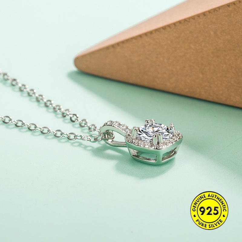 Kalung Rantai Sterling Silver 925 Dengan Liontin Batu Zircon Kotak Untuk Wanita